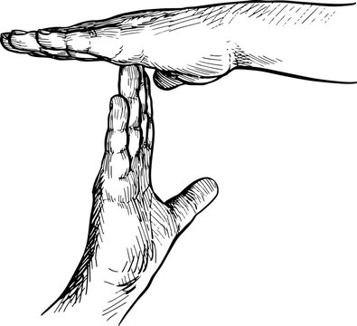 Hands making timeout gesture. Hand language, pause, non-verbal communication. Black and white vector illustration on white background