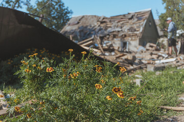 War in Ukraine. Remains of a private house in the city of Dnipro. Consequences of an explosion from...