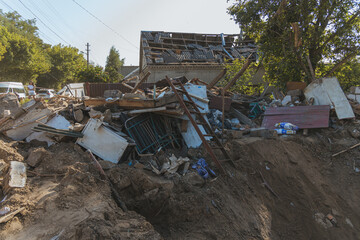 War in Ukraine. Remains of a private house in the city of Dnipro. Consequences of an explosion from...