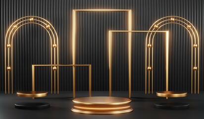 Obraz premium 3D rendering of blank product background for cream cosmetics Modern black podium background