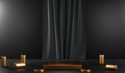 3D rendering of blank product background for cream cosmetics Modern black podium background