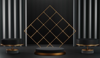 3D rendering of blank product background for cream cosmetics Modern black podium background