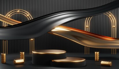 3D rendering of blank product background for cream cosmetics Modern black podium background