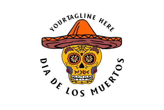 Dia De Los Muertos or Day of the Dead Mexican Sugar Skull for Halloween Party Logo Design