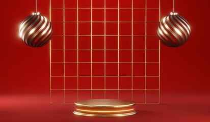 3D rendering of blank product background for cream cosmetics Modern red podium background