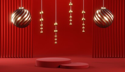 3D rendering of blank product background for cream cosmetics Modern red podium background