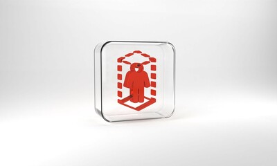 Red 3d modeling icon isolated on grey background. Augmented reality or virtual reality. Glass square button. 3d illustration 3D render