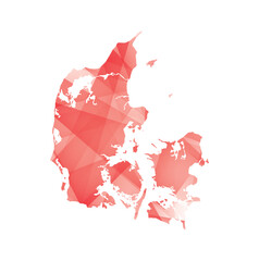 vector illustration of Denmark map with red colored geometric shapes