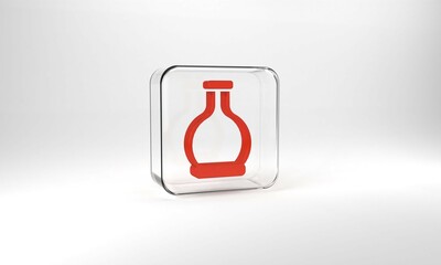 Red Bottle with potion icon isolated on grey background. Flask with magic potion. Happy Halloween party. Glass square button. 3d illustration 3D render