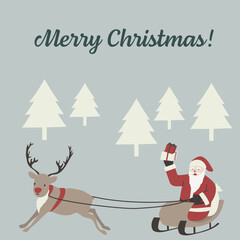 そりを引くトナカイとサンタクロース