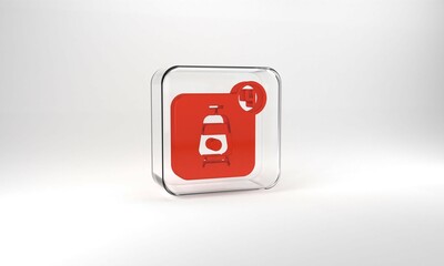 Red Online ticket booking and buying app interface icon isolated on grey background. E-tickets ordering. Electronic train ticket on screen. Glass square button. 3d illustration 3D render