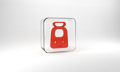 Red Train and railway icon isolated on grey background. Public transportation symbol. Subway train transport. Metro underground. Glass square button. 3d illustration 3D render