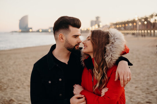 young romantic couple kissing