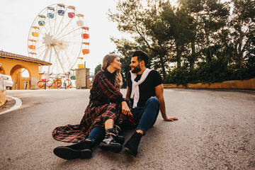 couple dating in a funfair