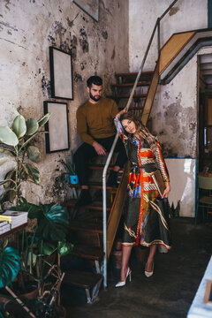 couple posing inside mediterranean house