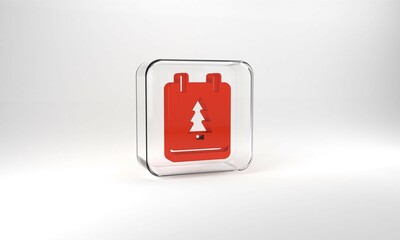 Red Christmas day calendar icon isolated on grey background. Event reminder symbol. Merry Christmas and Happy New Year. Glass square button. 3d illustration 3D render