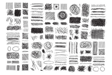 Set hand drawn texture scribble marker and ink patterns. Hand drawing texture. Vector