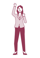 ガッツポーズをする女性ビジネスマンのイラスト　8等身　線画モノクロ