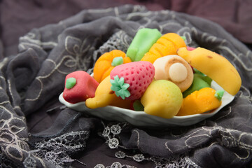 Fruit-shaped marzipans and handkerchief, form the typical mocadorá of Valencia (Spain) on October...