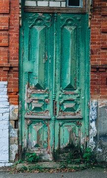Old rustic wooden doors painted in blue