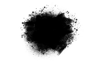 Black abstract paint brush smudge with transparent background, isolated graphic design element made with brushstroke, hand drawn art for backgrounds, textures and frames, watercolor paint  stain