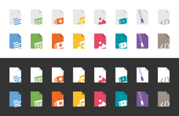 File types icon set. Flat style icons for documents