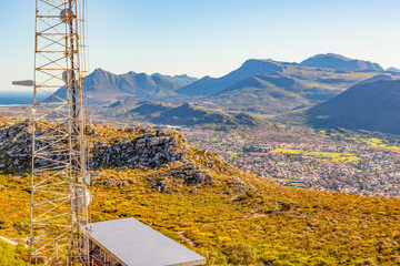Communication tower on the top of local mountain range in Cape Town