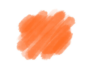 Orange abstract paint brush smudge with transparent background, isolated graphic design element made with brushstroke, hand drawn art for backgrounds, textures and frames, watercolor paint  stain