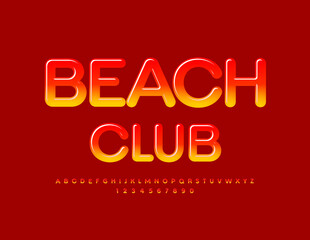 Vector bright banner Beach Club with creative Font. Decorative set of Alphabet Letters and Numbers