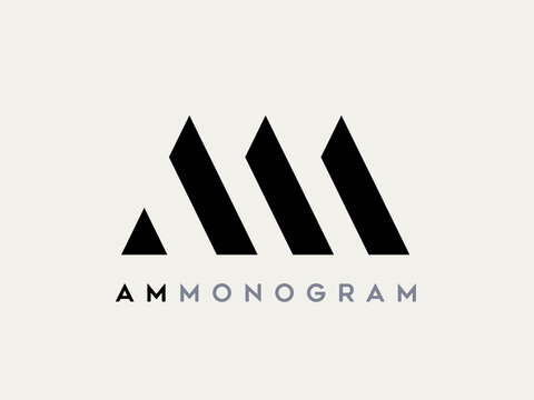 AM, MA monogram logo. Letter a, letter m signature icon. Abstract alphabet initials. Minimal lettering sign. Modern deco design, corporate style characters. Geometric typography.
