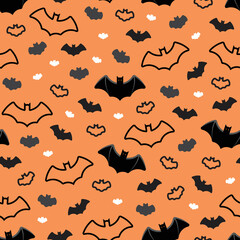 Halloween bats repeatable pattern on orange background