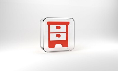 Red Furniture nightstand icon isolated on grey background. Glass square button. 3d illustration 3D render