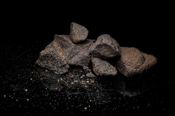 Macro Close up image of raw material Platinum and Chrome Ore rock isolated