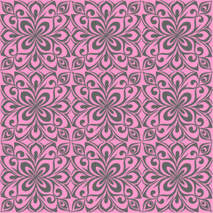 Fototapeta premium seamless graphic pattern, floral gray ornament tile on pink background, texture, design