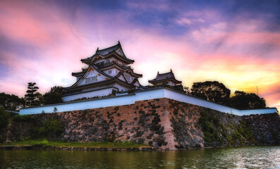 Naklejka premium Sunset at Kishiwada Castle, Osaka.