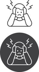 Headache thin line icon in two variants.