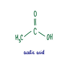 Acetic acid hand drawn vector formula chemical structure lettering blue green