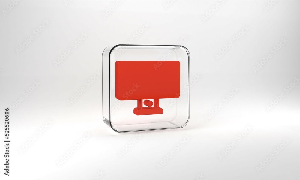 Aufkleber red computer monitor icon isolated on grey background. pc component sign. glass square button. 3d il