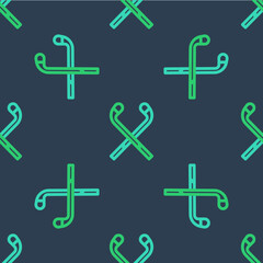 Obraz premium Line Ice hockey sticks icon isolated seamless pattern on blue background. Vector