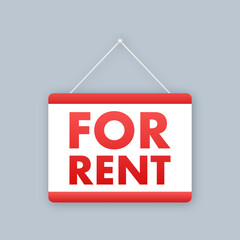 For rent sign. Real estate, advertising, house rent, property concept. Vector illustration.
