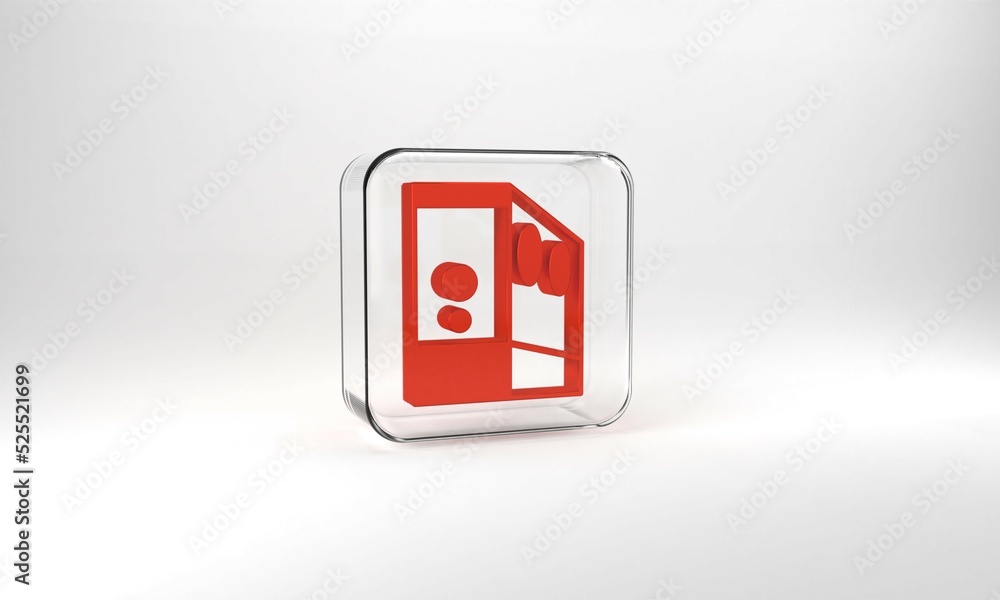 Poster red case of computer icon isolated on grey background. computer server. workstation. glass square bu