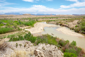 Water lagoon and grass field view at Big Bend National Park Texas