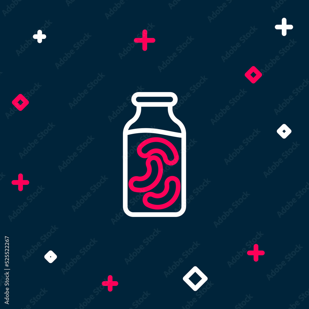 Poster line pickled cucumbers in a jar icon isolated on blue background. colorful outline concept. vector