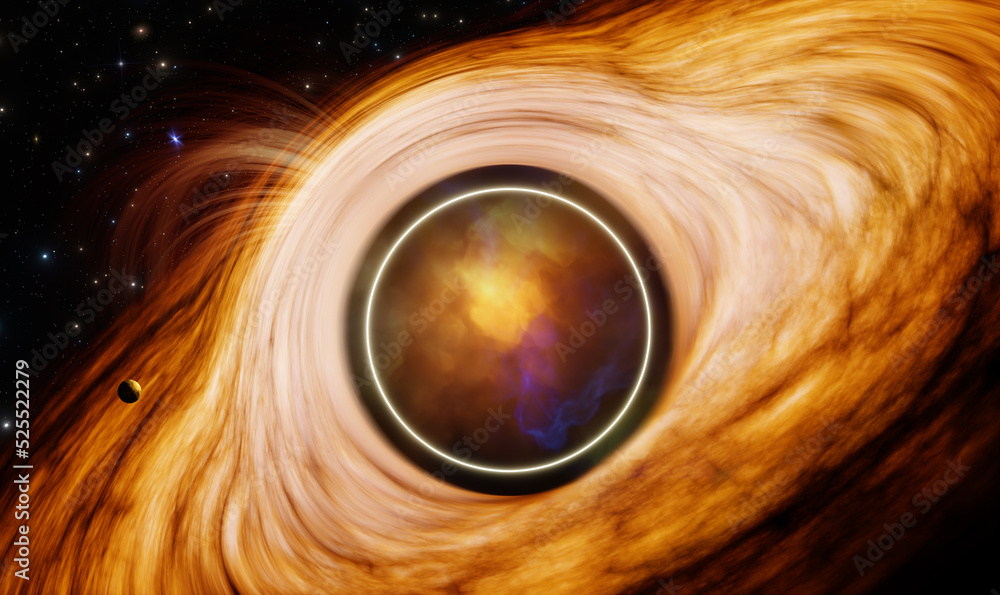 Poster black hole and stars and cloud fields in outer space.