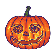 Orange Pumpkin with scary face for halloween good for sticker, emoticon, label, printing