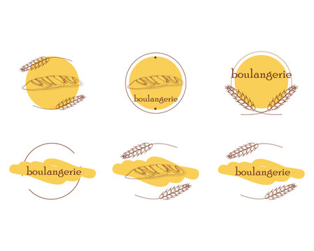 Boulangerie, bakery shop logo vector design. Bread, bakery, pastry cafe, shop icons. Wheat, dough elements. Round icons.