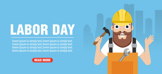 Labor day design flat banner with repairman