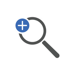 zoom in icons. Magnifying glass zoom in plus sign. Used for SEO or websites