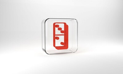 Red Domino icon isolated on grey background. Glass square button. 3d illustration 3D render