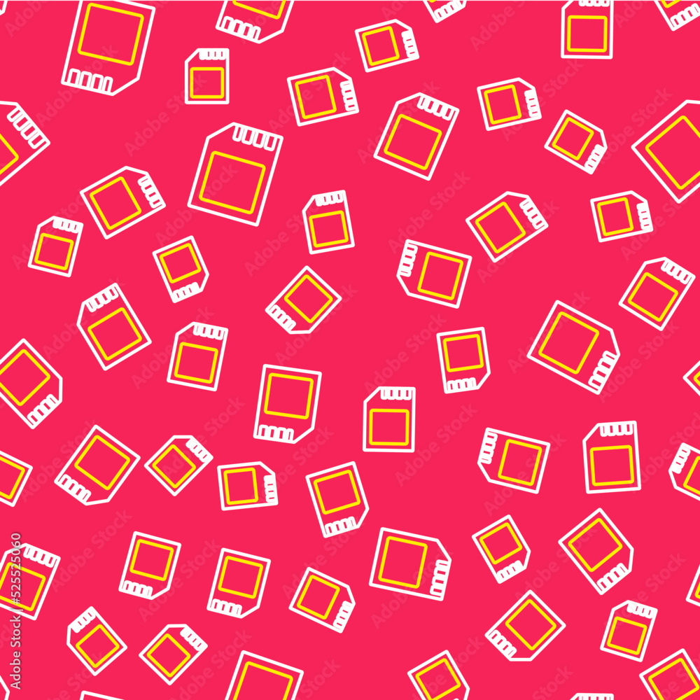 Poster line sd card icon isolated seamless pattern on red background. memory card. adapter icon. vector